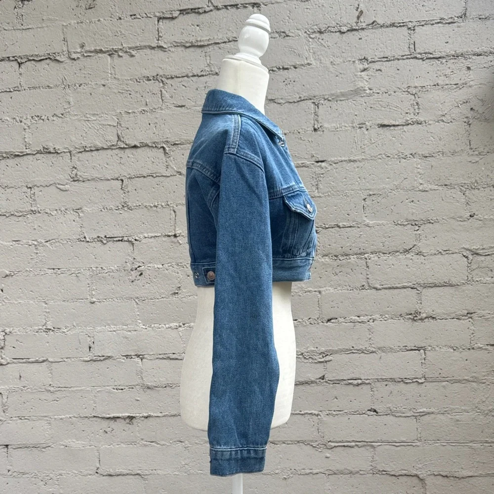 Topshop MOTO Cropped Denim Jacket Size 2 - Picture 3 of 11